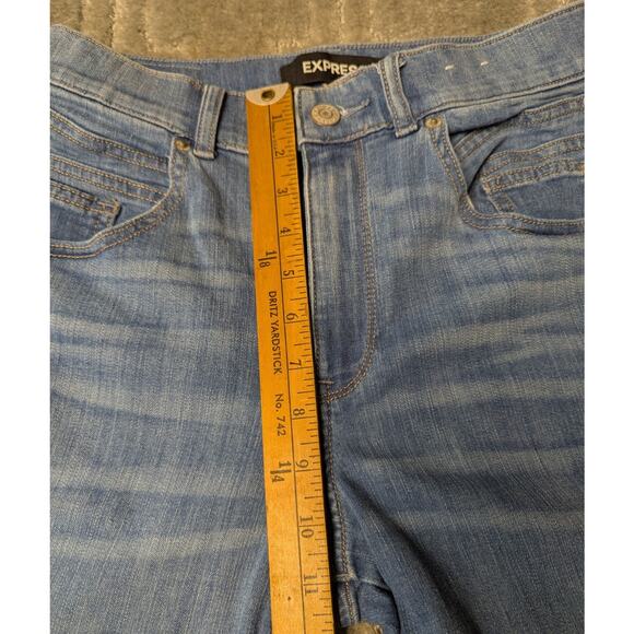 Express Bell Flare High Rise Jeans WOMENS 4R Stretch Denim 32 Inseam Bohemian - Picture 4 of 8